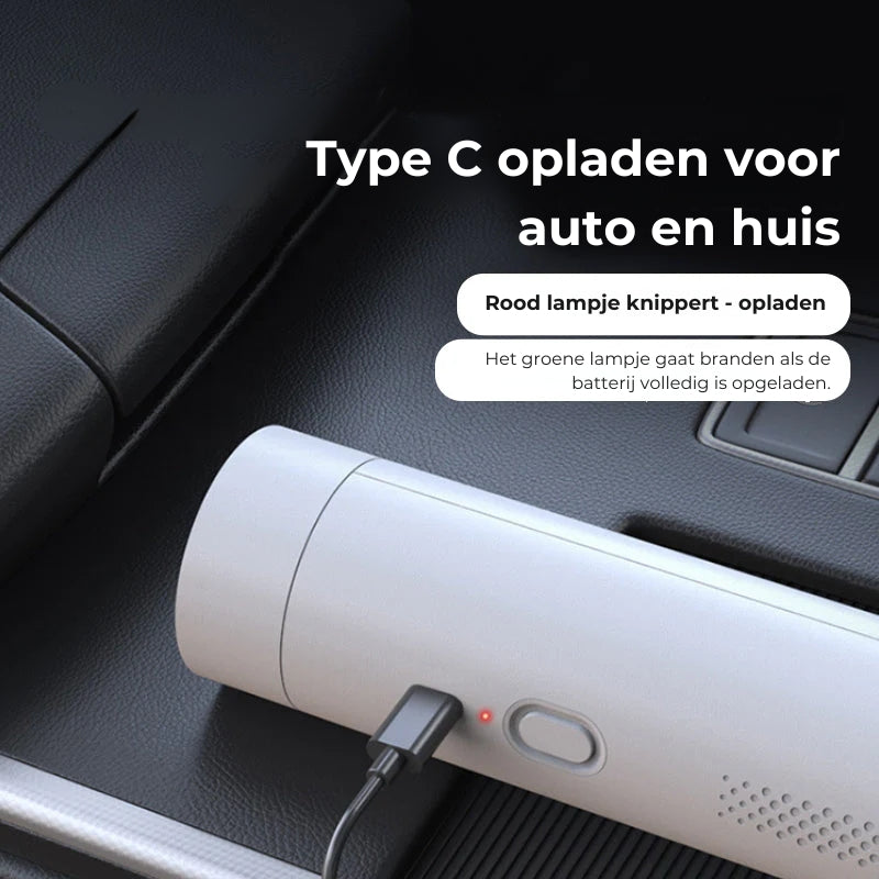 Slanke snoerloze stofzuiger voor in de auto